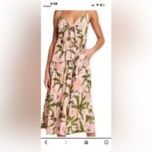 Agua Bendita Pink and Green Floral Midi Dress